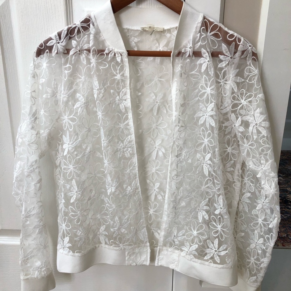 Lace Floral Bomber Jacket - White